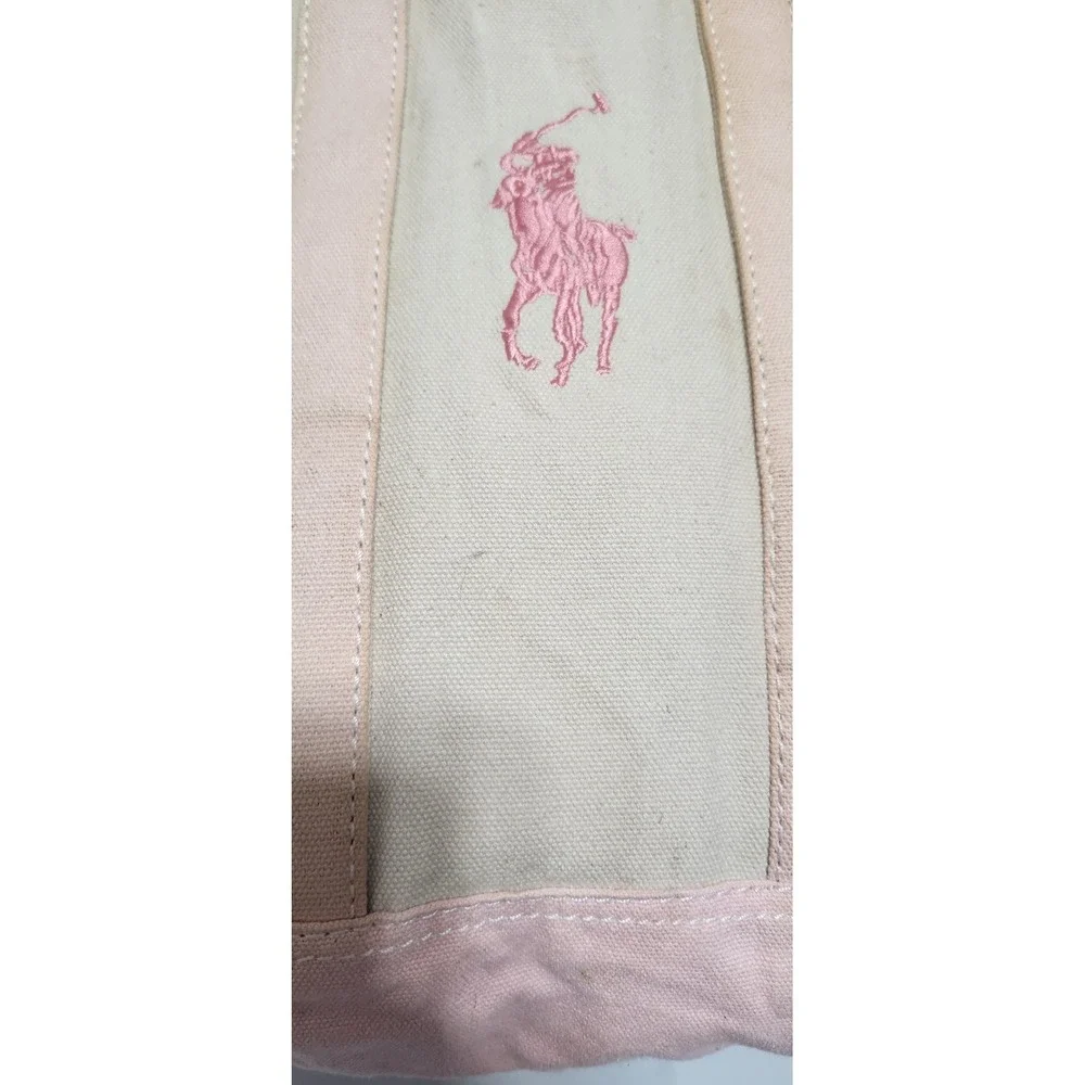 Polo Ralph Lauren Canvas Tote Bag Big Pony Embroidered Cream Pink Carryall